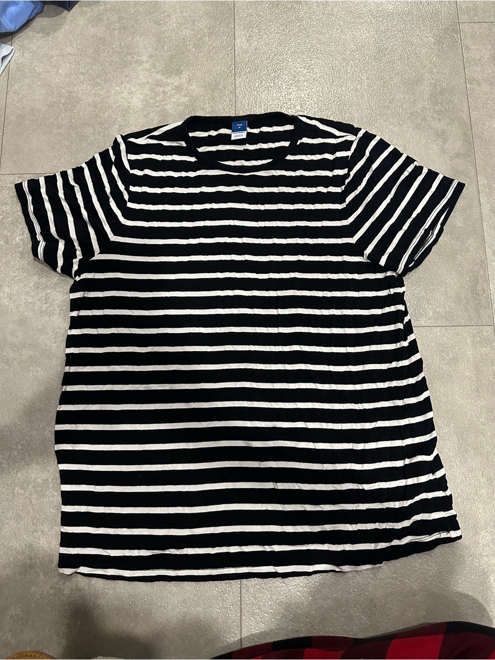 Old Navy Black and White Striped Crewneck Tee